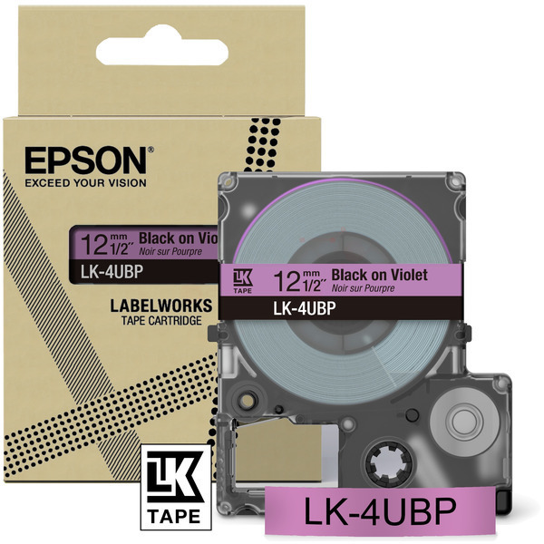 DirectLabel-Etiketten schwarz auf violett TK-Ep-LK-4UBP-bkO für Epson LabelWorks LW-C 410