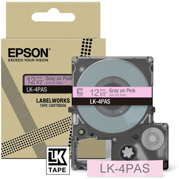 DirectLabel-Etiketten grau auf rosa TK-Ep-LK-4PAS-bkO für Epson LabelWorks LW-C 410