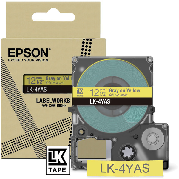 DirectLabel-Etiketten grau auf gelb TK-Ep-LK-4YAS-bkO für Epson LabelWorks LW-C 410