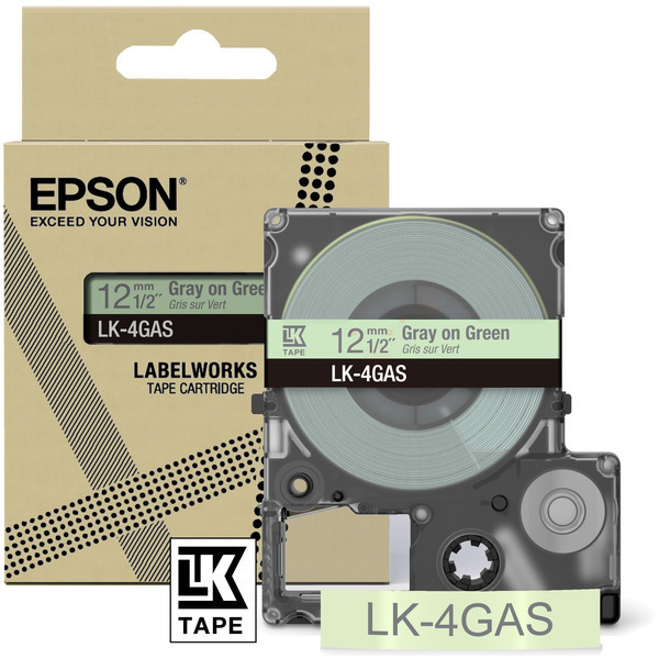 DirectLabel-Etiketten grau auf grün TK-Ep-LK-4GAS-bkO für Epson LabelWorks LW-C 410