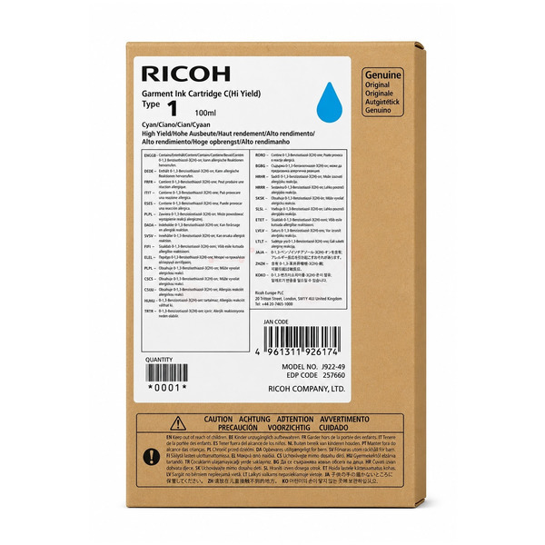 Tintenpatrone cyan TP-Ri-257060-cO für Ricoh RI 100